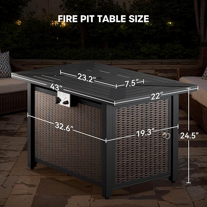 Patio Loveseat Glider Set, Resin Wicker Loveseat Glider with 4 Swivel Patio Chiars Rectangular Firepit Table, 7 Piece - Photo 6