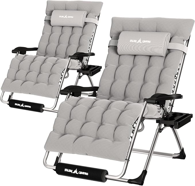 UDPATIO Oversized Zero Gravity Chair Set of 2, 33In XXL Patio Reclining Chair with Cushion, Outdoor Folding Recliner - Photo 1