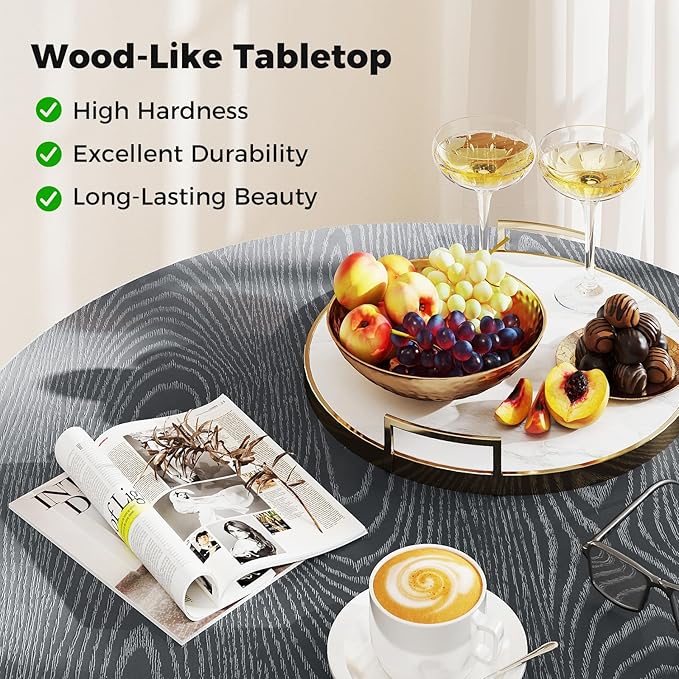 Tangkula 34-Inch Metal Round Patio Dining Table for 4, Heavy Duty Outdoor Metal Frame Dinner Table with Wood-Like Top & X-Shaped Legs, Outside Bistro Table for Deck, Balcony, Backyard, Lawn & Garden