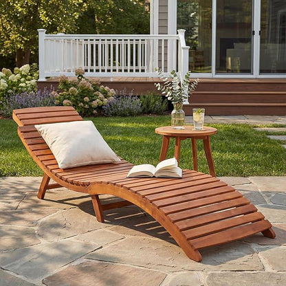 Flamaker Lounge Chairs for Outside Folding Acacia Wood Chaise Lounge with Side Handle Sun Lounger for Poolside, Lawn, Backyard (1 Piece)