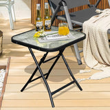 Tangkula Patio Bistro Table, 18" Square Glass Top Side Table with Rustproof Frame, Folding Coffee Table for Patio - Photo 2