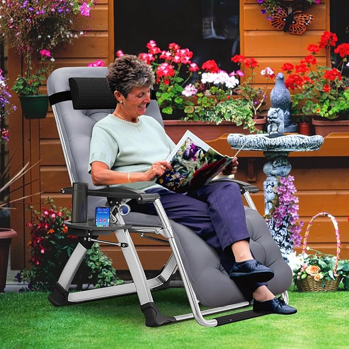 MOPHOTO Zero Gravity Chair, Outdoor Padded Lounge Chair with Side Table, Zero Gravity Recliner Chair - Photo 2