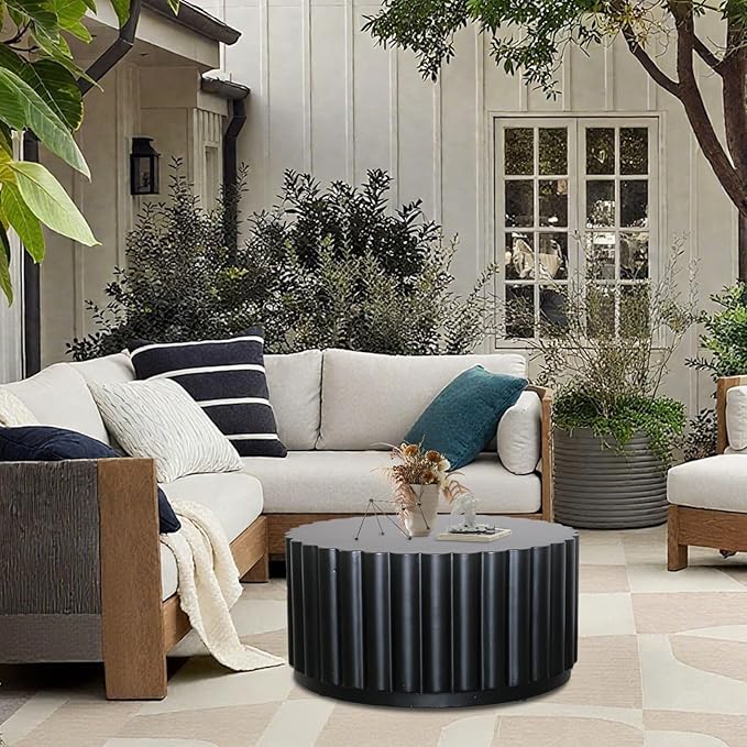 Afterglow Round Petal Shape Coffee Table, Modern Outdoor Indoor Side Table, Black