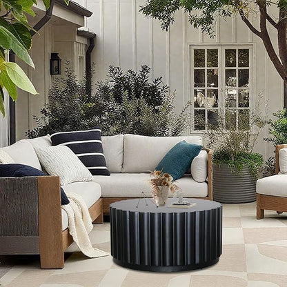 Afterglow Round Petal Shape Coffee Table, Modern Outdoor Indoor Side Table, Black