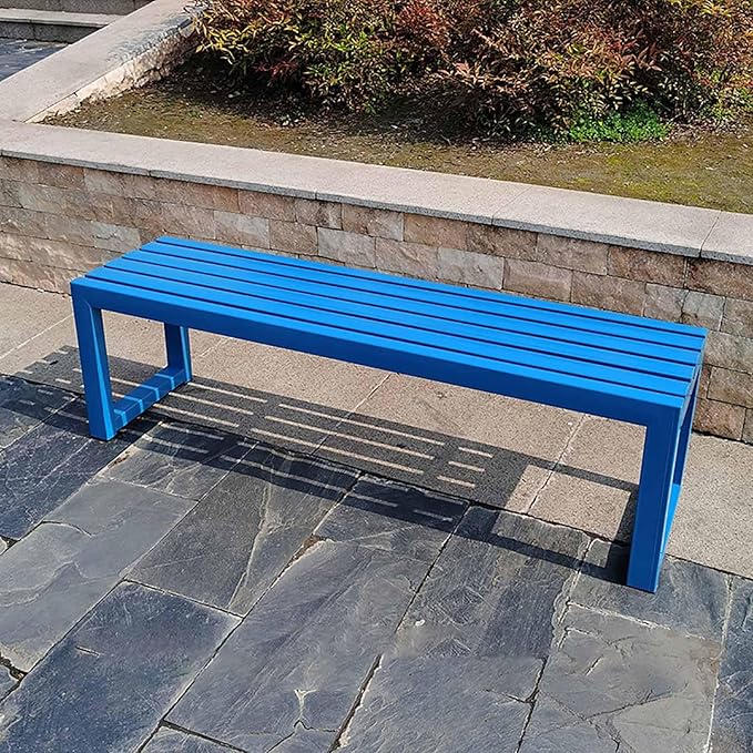 Porch Bench for Outdoor Metal Garden Benches 39in 47in 59in Patio Bench Seating 2-4 Seat for Indoor/Outdoor Entryway Parkbench Black/White(Blue,47x16x18in)