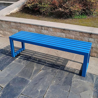 Porch Bench for Outdoor Metal Garden Benches 39in 47in 59in Patio Bench Seating 2-4 Seat for Indoor/Outdoor Entryway Parkbench Black/White(Blue,59x16x18in)