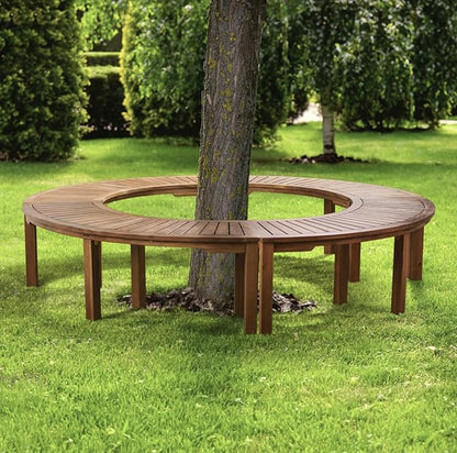 Patio Wise Acacia Wood Outdoor Curved Bench for Fire Pit Seating – 6-Foot Backless Round Bench for Patio, Porch, Park, or Dining Table, 57" L x 16" W x 17.75" H, Teak Color