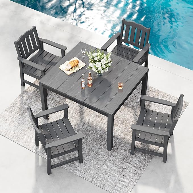 Stoog All-Weather Patio Dining Sets, 5 Pieces Outdoor HIPS Dining Table with Aluminum Frame - Photo 1