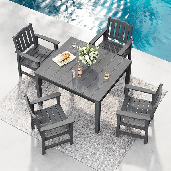 Stoog All-Weather Patio Dining Sets, 5 Pieces Outdoor HIPS Dining Table with Aluminum Frame - Photo 1