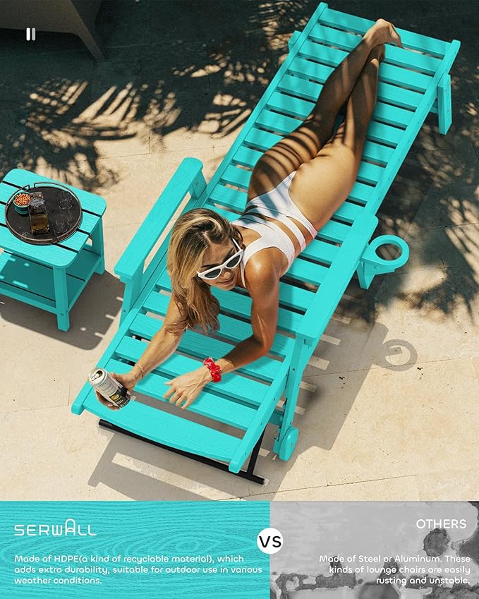SERWALL Patio Chaise Lounge Chair, 78'' Long HDPE 5 Positions Adjustable Outdoor Lounger - Photo 2