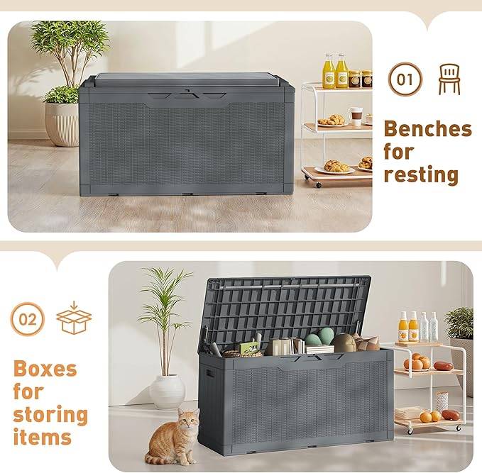 Greesum 100 Gallon Resin Deck Box Large Outdoor Storage Boxes with Cushions for Garden Tools, Patio Furniture Pillows - Photo 6