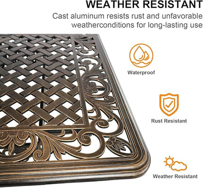 60" Rectangular Patio Dining Tables for 6 Person Cast Aluminum Round PatioTable with 2.5" Umbrella Hole, Wrought Iron Patio Bistro Table Metal Outdoor Bistro Dining Table for Garden,Bronze