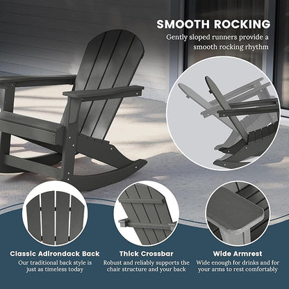 WO WESTIN OUTDOOR HDPE Laguna Outdoor Rocking Poly Adirondack Chair (Set of 2), Gray
