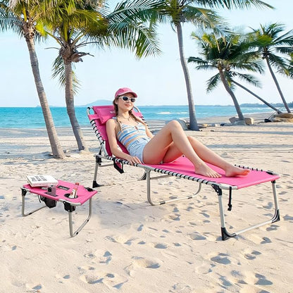 Backpack Sun Tanning Chair with Face Hole & Beach Table, 5-Position Adjustable Folding Lounge Chair Outdoor for Lawn Patio Garden