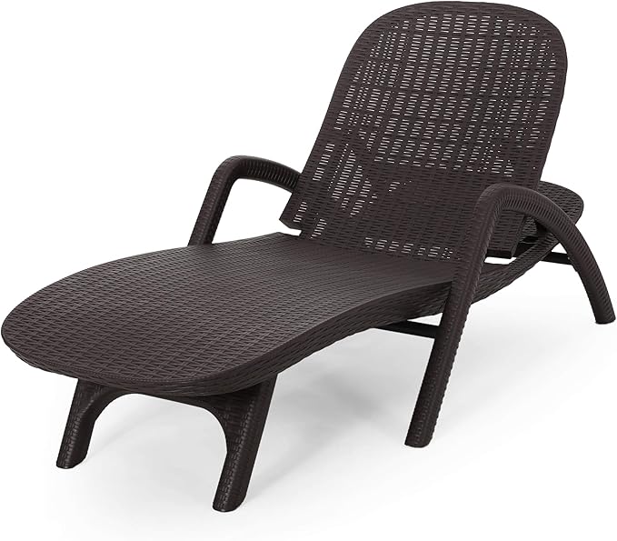 Christopher Knight Home Blanche Outdoor Faux Wicker Chaise Lounge, Dark Brown - Photo 1