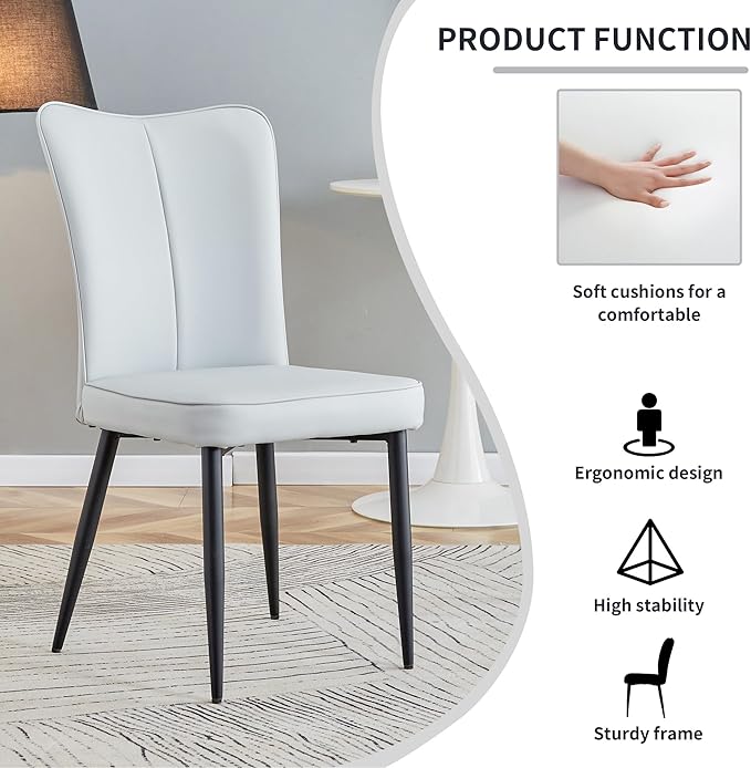 Modern Dining Chairs,Pu Upholstered Leather Chair and Sturdy Metal Legs,Comfortable Ergonomic Large Backrest Design,Applicable to Front Porch,Outdoor Lounge,Garden,Reception Room,Patio,LightGray-PU