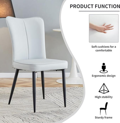 Modern Dining Chairs,Pu Upholstered Leather Chair and Sturdy Metal Legs,Comfortable Ergonomic Large Backrest Design,Applicable to Front Porch,Outdoor Lounge,Garden,Reception Room,Patio,LightGray-PU