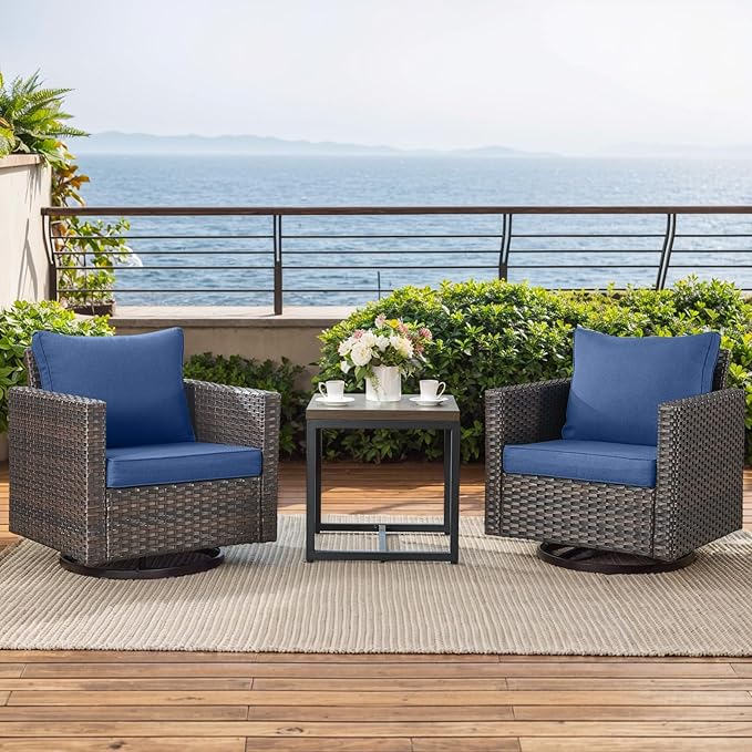 Rilyson Outdoor Patio Swivel Rocker Chairs - 3 Piece Wicker Patio Furniture Bistro Swivel Rocking Chairs Set with - Photo 8