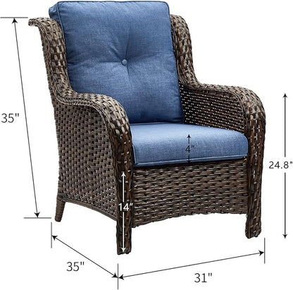 HUMMUH 4 Piece Patio Conversation Furniture Set PE Wicker Rattan Outdoor Loveseat Sofa,Patio Chairs,Coffee Table for Garden,Poolside,Backyard,Deck