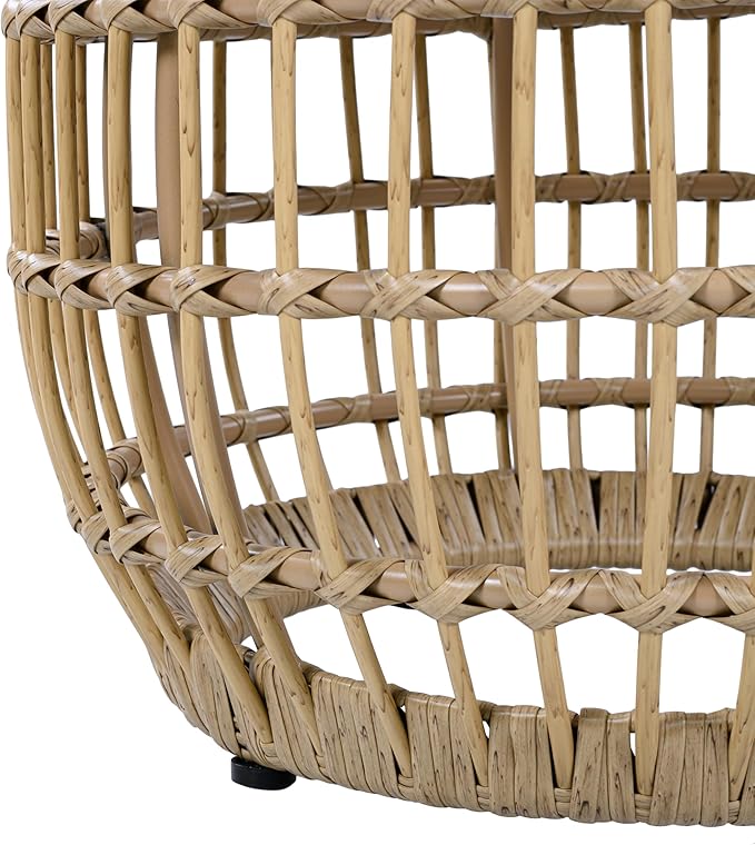Merax Bohemian Round Outdoor Side Table with Acacia Wood Top and Wicker Base, Boho Rattan Coffee Table for Garden, Pool - Photo 9