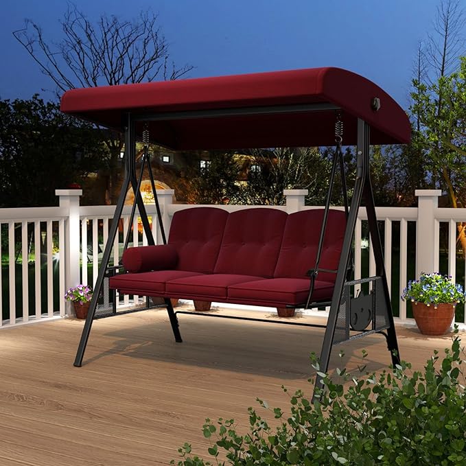 AECOJOY Outdoor Porch Swing, 3-Seat Porch Swing with Adjustable Canopy - Photo 8