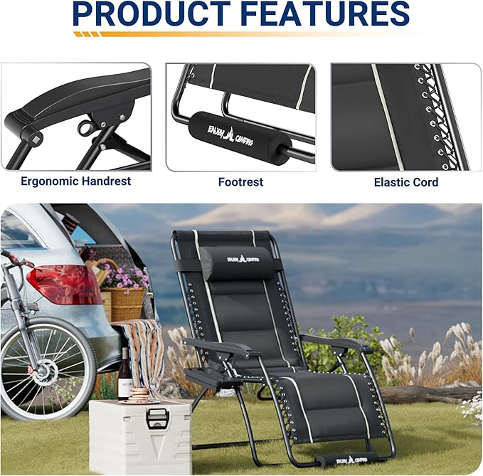 UDPATIO Zero Gravity Chair Oversized Outdoor Anti Gravity Chairs Patio Lounge Folding Adjustable Chair with Cup Holder - Photo 4