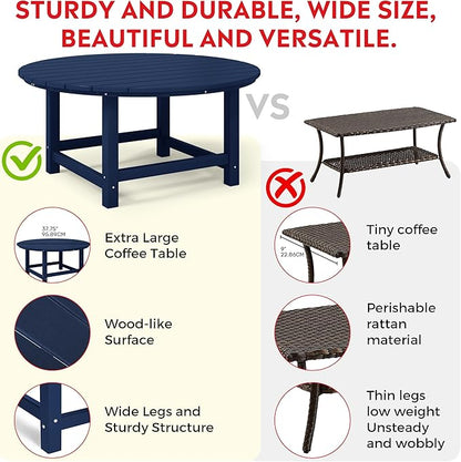 Costaelm Patio Conversation Table, Tatio Accent HDPE Outdoor Weather Resistant, Round Outdoor Porch Balcony Patio Drink Table for Outside, Pool, Backyard, Navy Blue