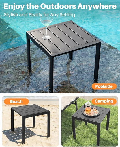 Outdoor Side Table, Never-Rust Aluminum Patio Side Table, Pool End Table with Slatted Top, Modern Outdoor Porch Tables for Beach, Poolside, Deck, Yard