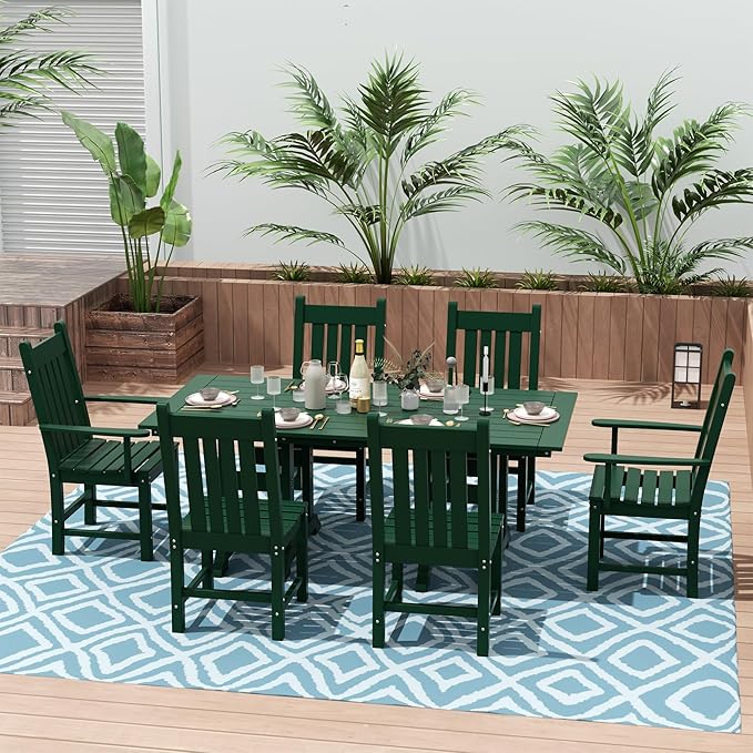Costaelm Patio Dining Chairs, Plastic Outdoor Adirondack Chair with Arm, HDPE Poly Lumber, Waterproof Restaurant Bistro Dining Chair for Outside Porch Backyard Garden, Dark Green