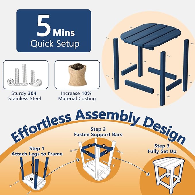 Outdoor Adirondack Side Table for Patio Porch Pool, 18" HDPE Weather Resistant End Table for Backyard and Indoor Use - Photo 8