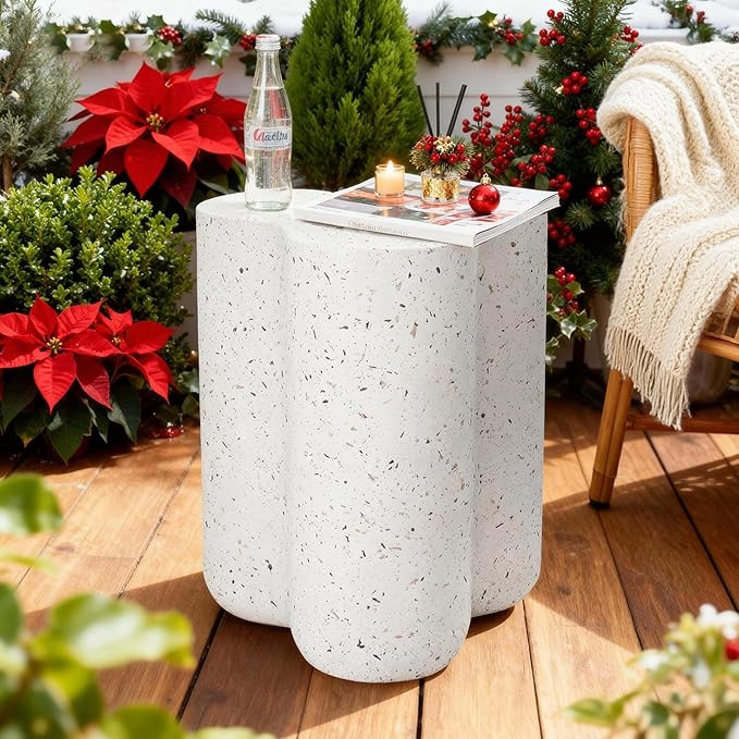 18” Side Table, Modern Outdoor Accent Table with Painted Faux Terrazzo-Look, Durable Lightweight Coffee Table Art Decor - Photo 5