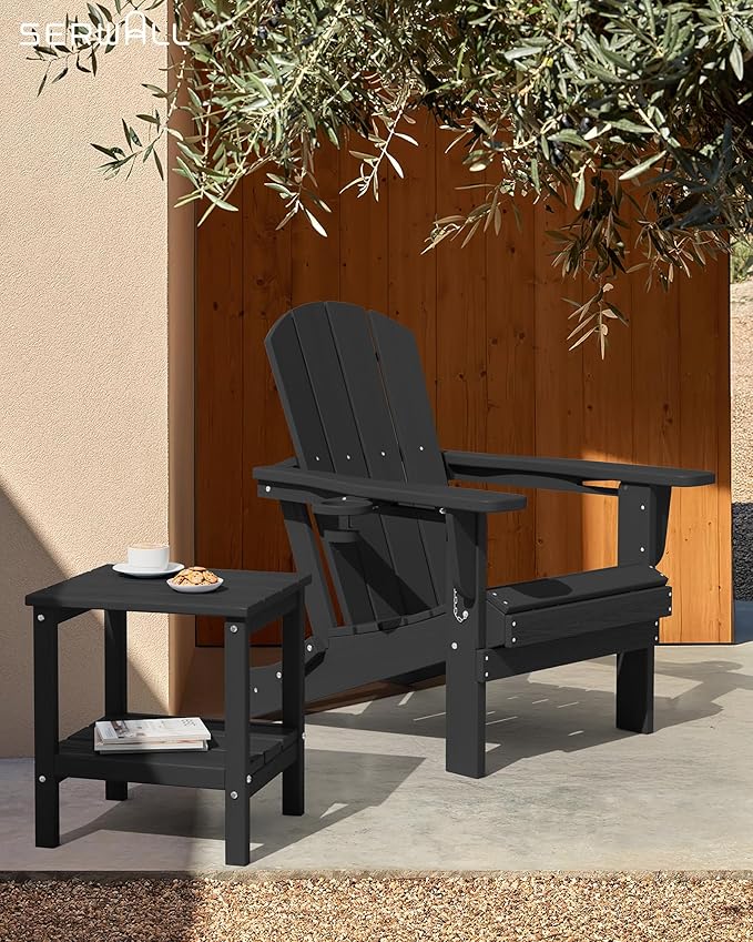 SERWALL 2-Tier HDPE Outdoor Side Table, Weatherproof Rectangular Adirondack Side Table, Black - Photo 7