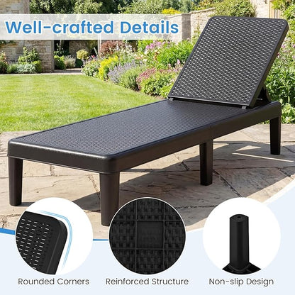 Tangkula Outdoor Chaise Lounger Chair Set of 2, 4-Position Reclining Chair with Waterproof Rattan Textured PP Surface, 330 lbs Capacity & Easy Assembly for Pool Garden Deck Beach (Black)