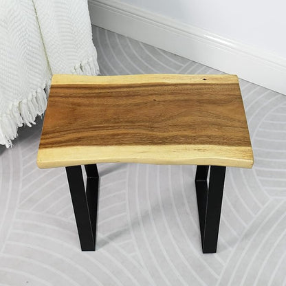 Natural Wood Bench 20"x13"x18"H Rectangle Solid Wooden Entryway Stools Living Room End Table Rustic Live Edge Coffee Table Side Table Bedroom Bathroom Patio Outdoor Garden Foot Rest Stool