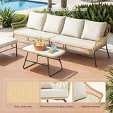 ONBRILL 4-Piece Outdoor Sectional Set, 4-Seats Wicker Patio Couch Sets with Cushion and Tempered Glass Coffee Table - Photo 4
