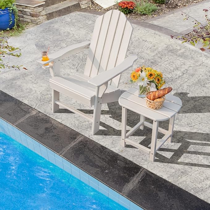 Giantex Side Table Outdoor Small Patio Table 18” Adirondack Table, Weather Resistant End Tables, Outside Square Tea Table for Patio, Backyard, Poolside, Garden, Balcony (1, White)