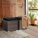 RELAX4LIFE Wicker Outdoor Storage Ottoman, 2-Piece Rattan Footstool w/Removable Cushion - Photo 2
