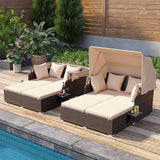 Tangkula Patio Rattan Daybed with Retractable Canopy, Outdoor Wicker Sunbed with 2 Foldable Side Tables - Photo 4