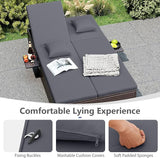 RELAX4LIFE Rattan Outdoor Patio Daybed - Wicker Double Chaise Lounge Chair w/6-Position Backrest, Folding Side Trays - Photo 6