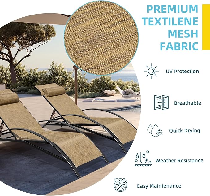 EROMMY Patio Chaise Lounge Chair, Set of 2 Outdoor Pool Lounge Chairs with 5 Position Adjustable Backrest - Photo 3