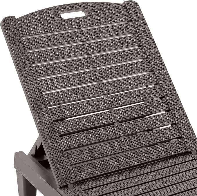 2-Piece Outdoor Chaise Lounges Resin Pool Lounge Chairs, Waterproof Lawn Chairs Lounge Outdoor with Adjustable Backrest, for Garden Beach Patio Poolside and Deck, Dark Brown