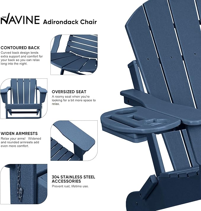 Adirondack Chair Set of 2, HDPE Folding Adirondack Chair with Multifunctional Cup Holder - Photo 4