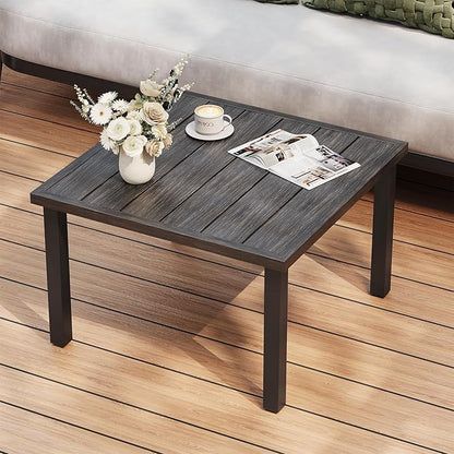 ONBRILL Small Outdoor Coffee Table, 28 Inch Square Patio Coffee Table, Metal Coffee Table for Porch, Backyard, Poolside, Balcony - Brown