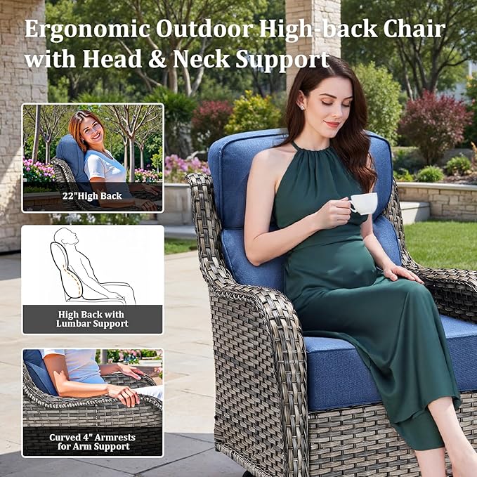 3 Pieces Patio Furniture Sofa Set with 6" Thick Cushions, High Back Wicker Sectional Outdoor Sofa with Ottomans - Photo 5