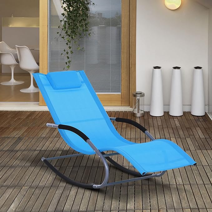 Outsunny Zero Gravity Rocking Chair Outdoor Chaise Lounge Chair Recliner Rocker with Detachable Pillow and - Photo 2