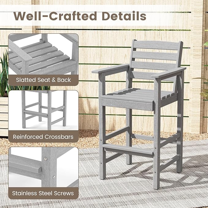 Tangkula Patio Adirondack Chairs Set of 2, HDPE Bar Height Chair with Wide Armrests & Footrest - Photo 8