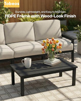 Patio Furniture Set, HDPE Outdoor Sofa Set with Beige Washable Cushions, Patio Conversation Sets for Lawn, Garden, Porch - Photo 8