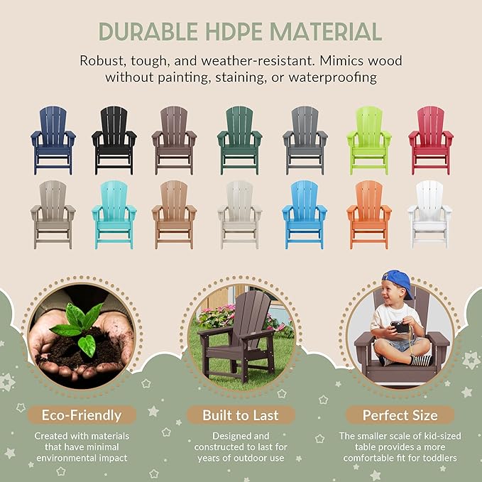 WestinTrends Malibu Kids Outdoor Adirondack Plastic Patio Chair (Set of 2), Dark Brown