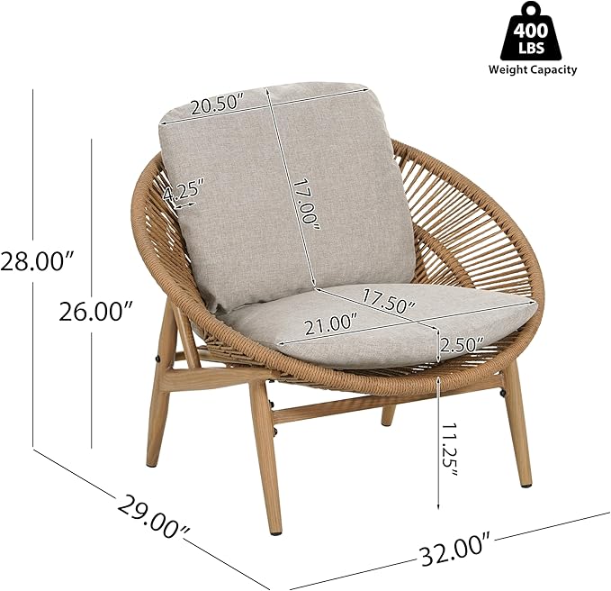 Merax Outdoor Wicker Papasan Chair Set of 2, Rattan Patio Papasan Egg Lounge Chair with Cozy Cushion - Photo 2