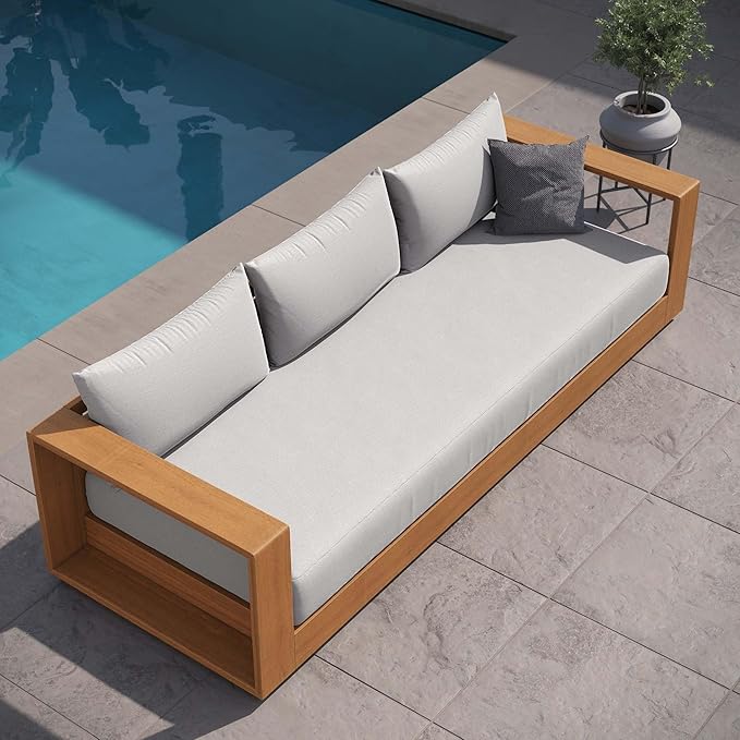 Modway Tahoe Acacia Wood Outdoor Patio Sofa in Natural Light Gray with Weather-Resistant Cushions - Ideal as a Porch - Photo 8